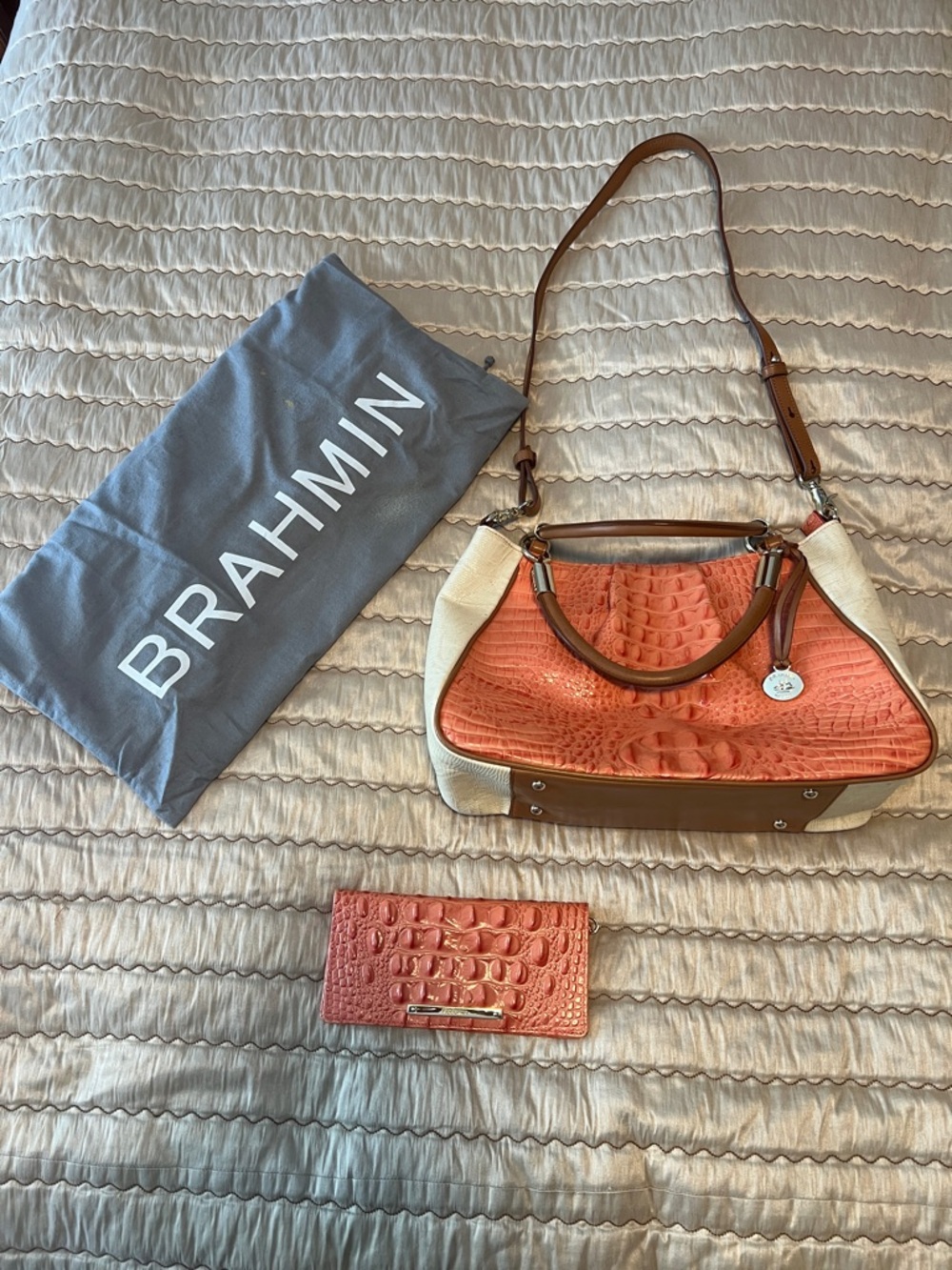 VTG Brahmin Ruby Creamsicle Andes Crossbody Satchel Bag & Ady Creamsicle Wallet